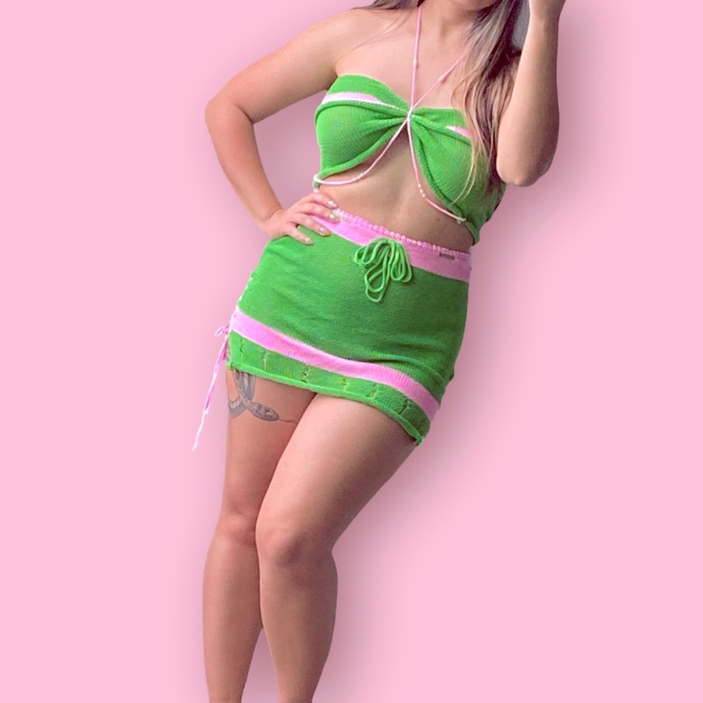 Knitted Crochet 2 Piece Skirt Set Coverup